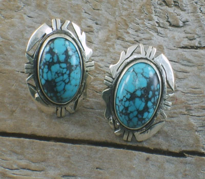 Turquoise Earrings Post Native American Oval